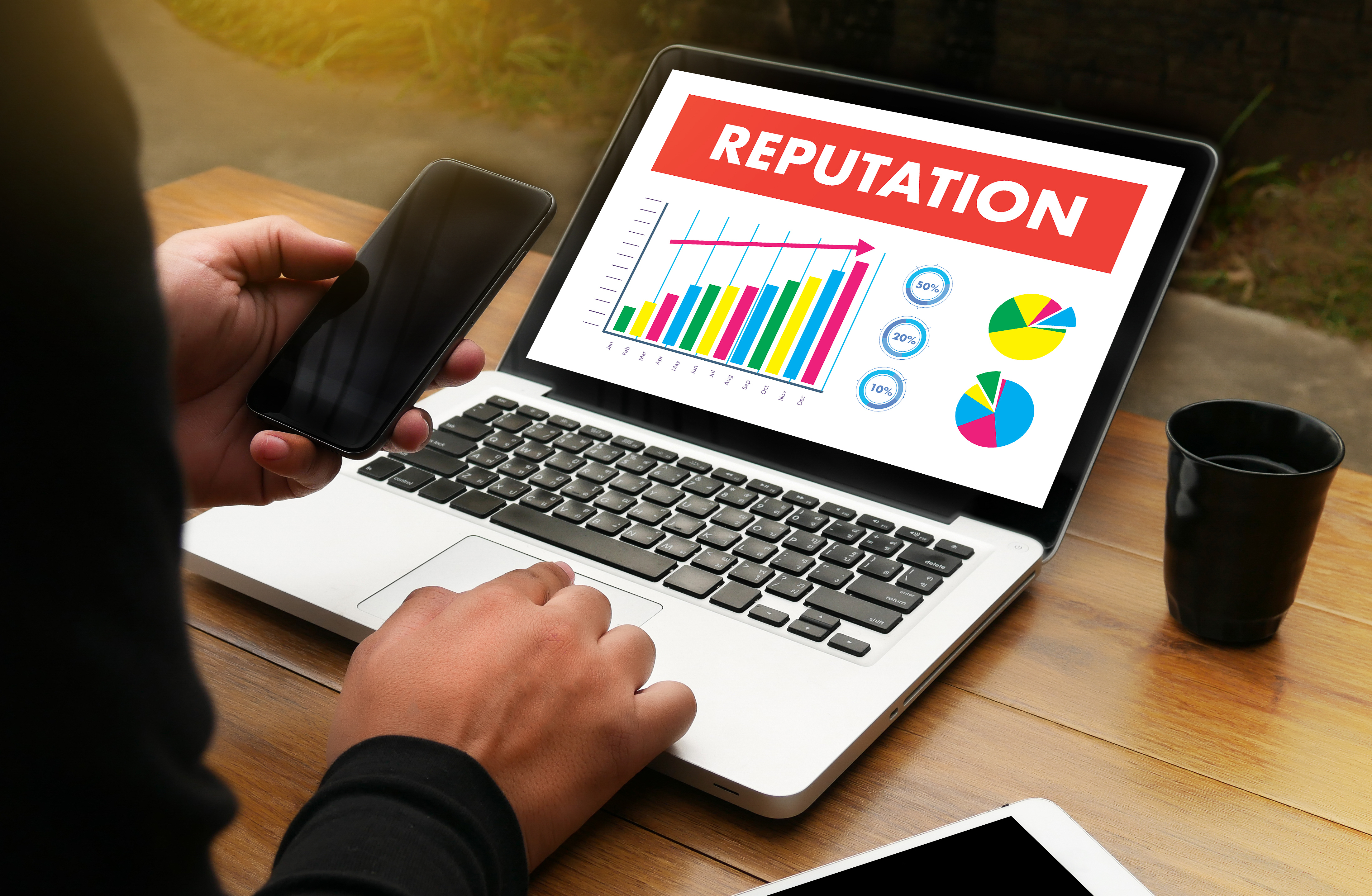 Image of a laptop with Reputation on the screen
